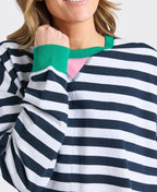 Elm Sweat Maps Stripe Crew - Navy White