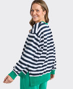 Elm Sweat Maps Stripe Crew - Navy White