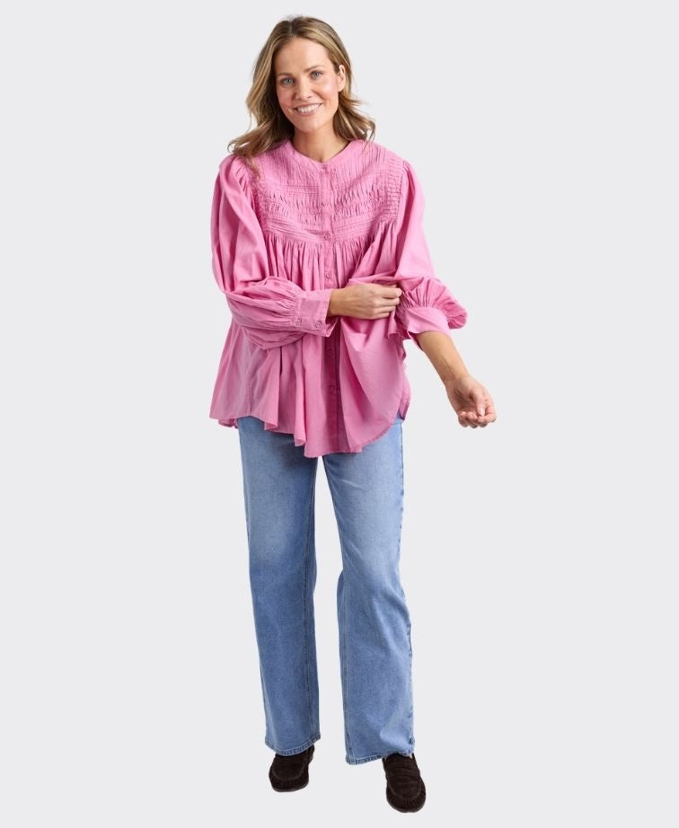Elm Blouse Montana Pleat Embroid - Quartz Pink