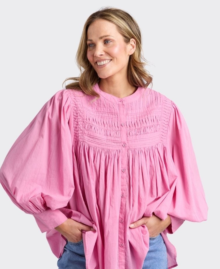 Elm Blouse Montana Pleat Embroid - Quartz Pink