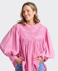 Elm Blouse Montana Pleat Embroid - Quartz Pink