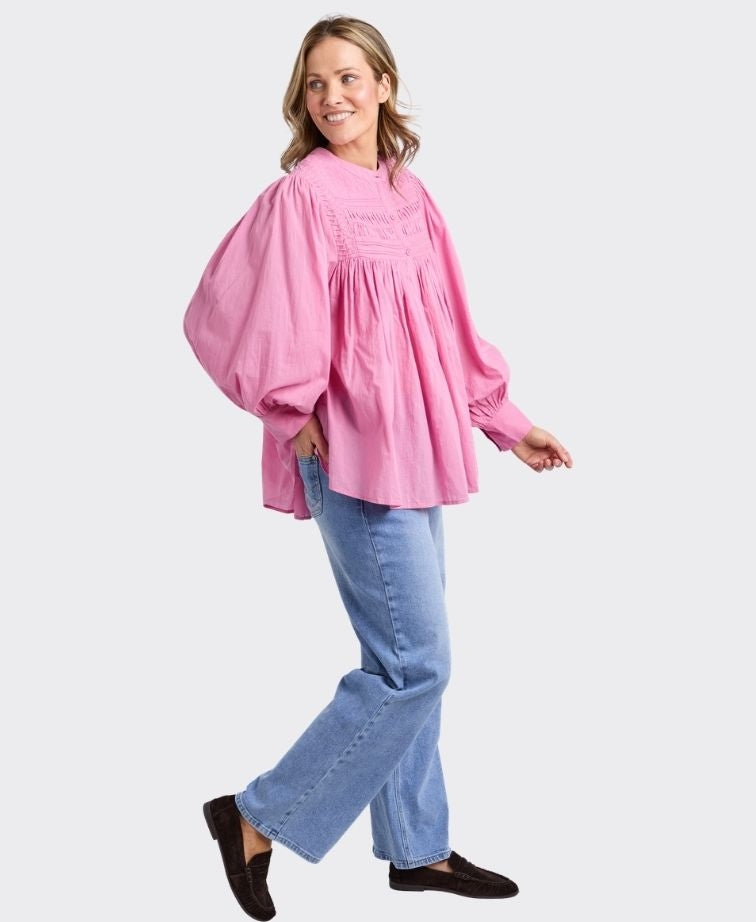 Elm Blouse Montana Pleat Embroid - Quartz Pink