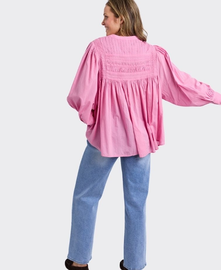 Elm Blouse Montana Pleat Embroid - Quartz Pink