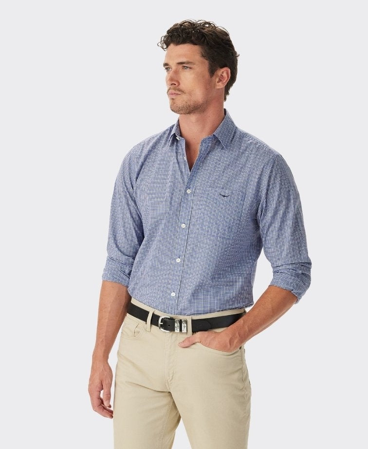 RMW Ilford Poplin Check Shirt - Navy