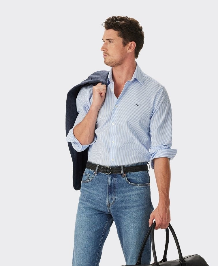 RMW Sommers Poplin Stripe Shirt - White Blue