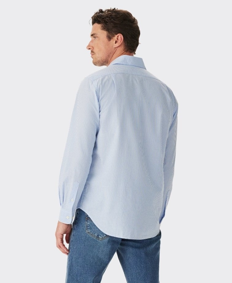 RMW Sommers Poplin Stripe Shirt - White Blue