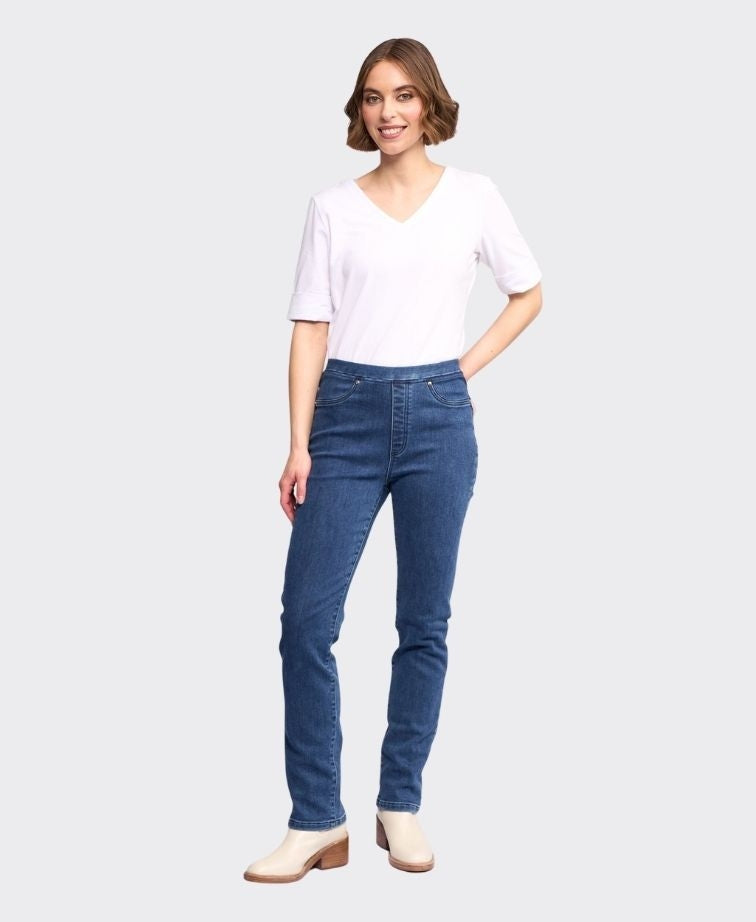 Vassalli Pant Denim Slim Leg Pull On - Brushed Indigo