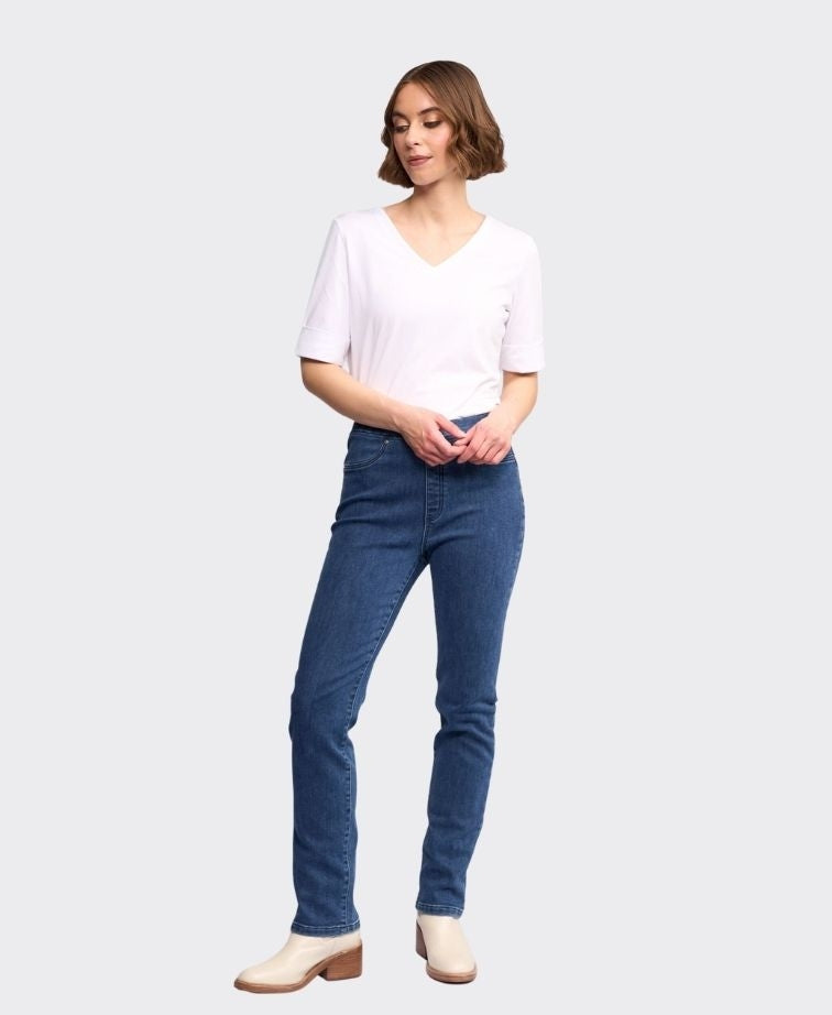 Vassalli Pant Denim Slim Leg Pull On - Brushed Indigo