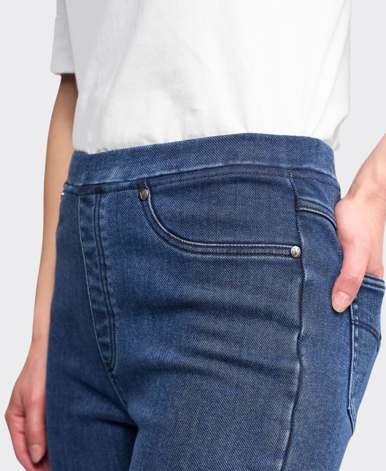 Vassalli Pant Denim Slim Leg Pull On - Brushed Indigo