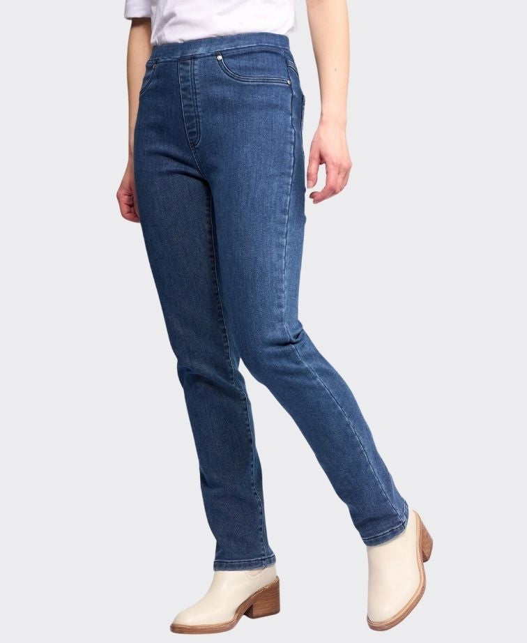 Vassalli Pant Denim Slim Leg Pull On - Brushed Indigo