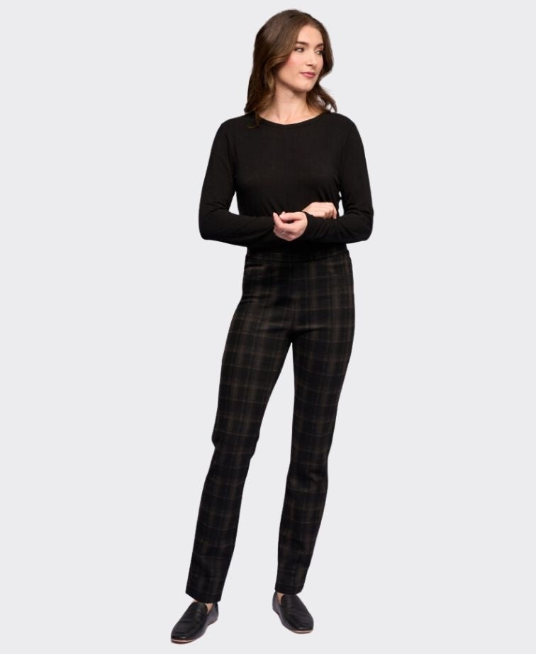 Vassalli Pant Bay Pull On Ponti Slim Leg - Checkmate