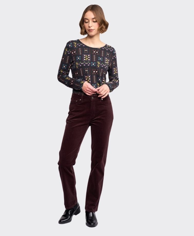 Vassalli Pants Arch Cord Straight Leg Full Length - Merlot