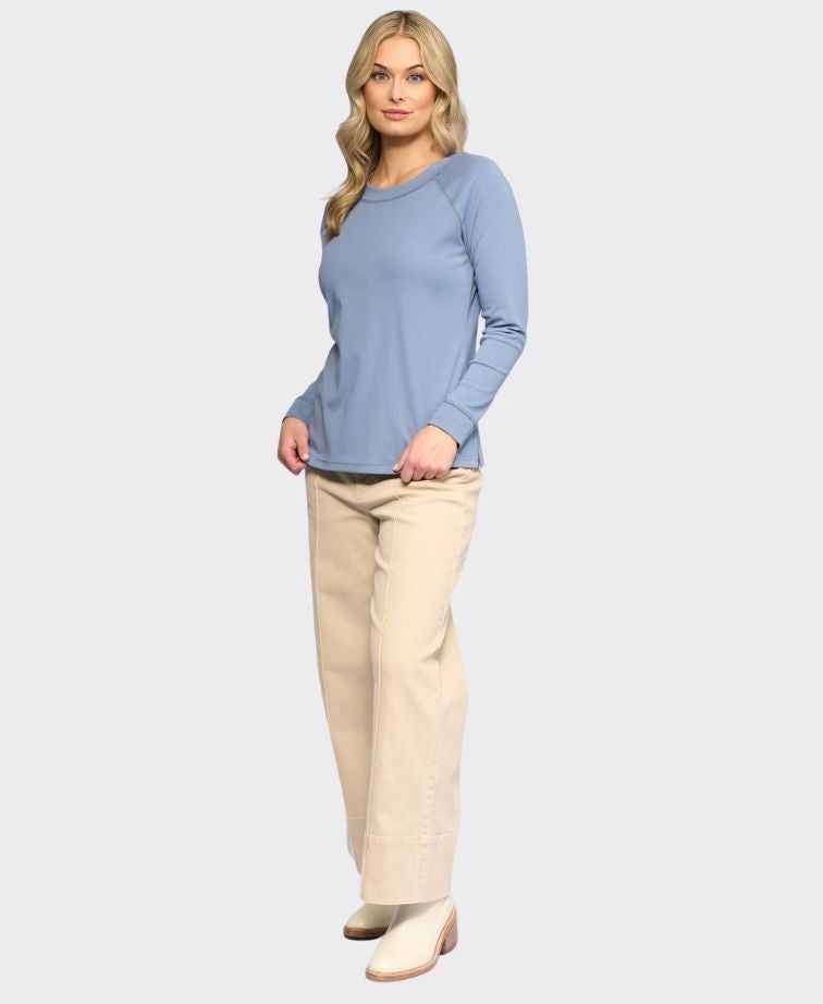 Vassalli Top Key L/S Boat Neck - Denim Blue