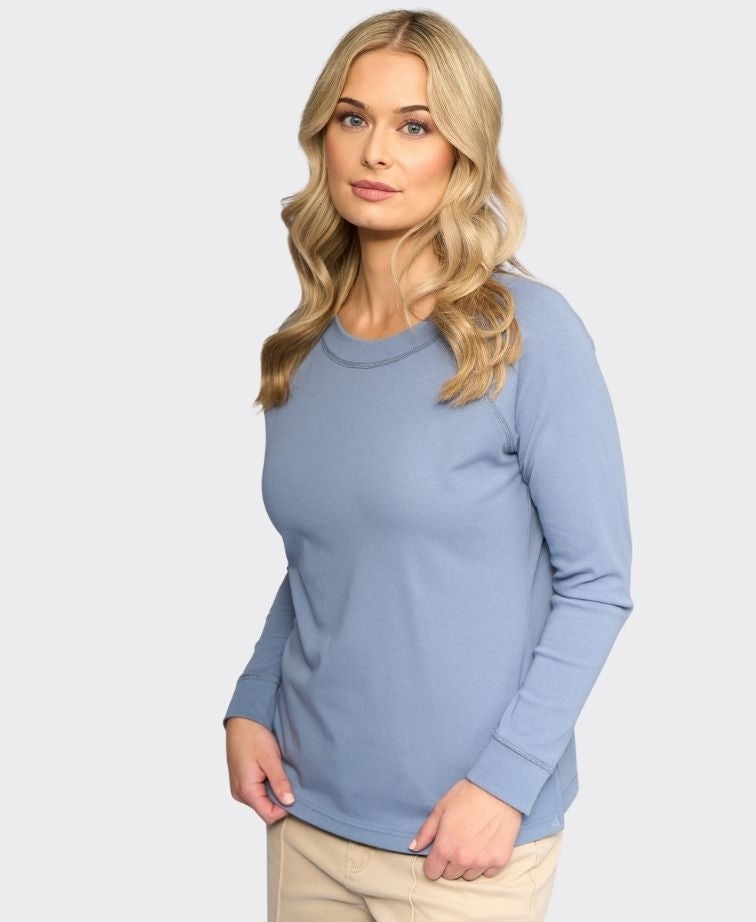 Vassalli Top Key L/S Boat Neck - Denim Blue
