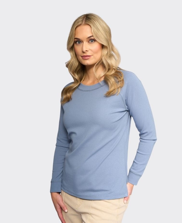 Vassalli Top Key L/S Boat Neck - Denim Blue
