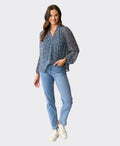 Memo Blouse Shirred Yoke Chiffon - Aqua Geo