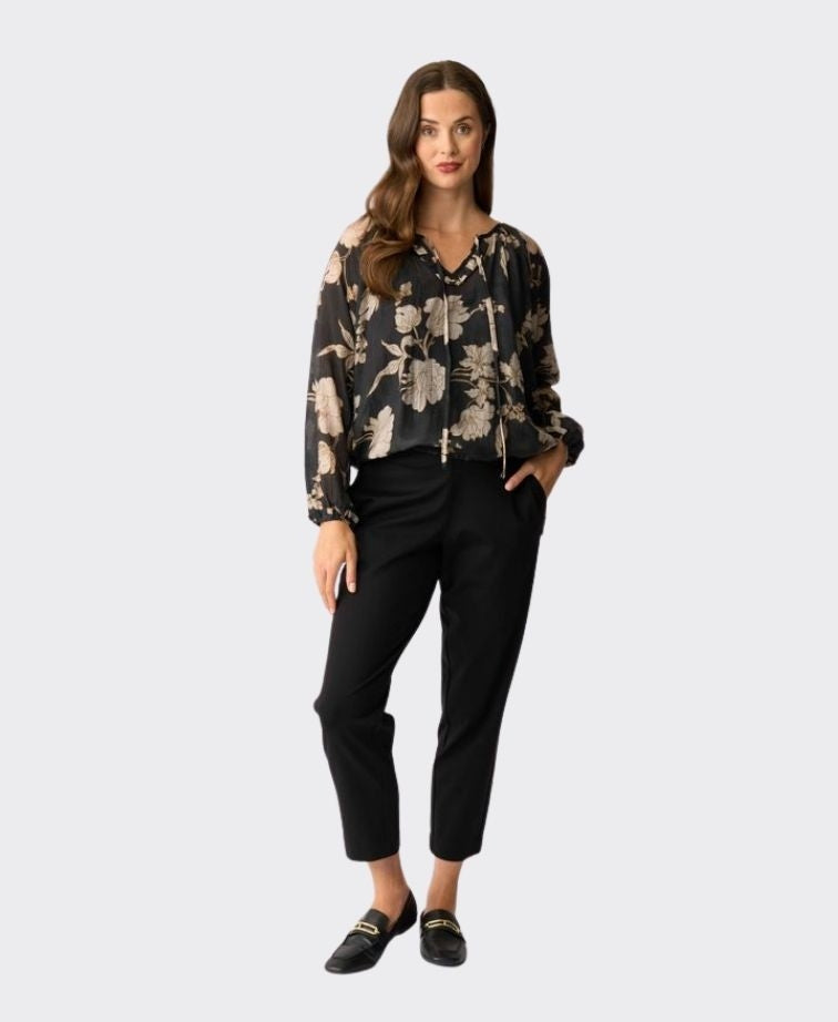 Memo Blouse Drawcord Hem Chiffon - Classic Bloom