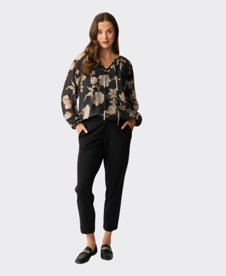 Memo Blouse Drawcord Hem Chiffon - Classic Bloom