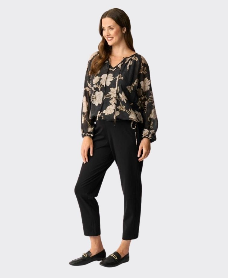 Memo Blouse Drawcord Hem Chiffon - Classic Bloom