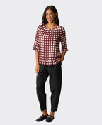 Foil Top Gathered Scoop Hem - Cocoa Check