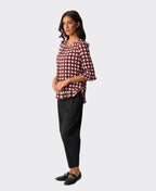Foil Top Gathered Scoop Hem - Cocoa Check