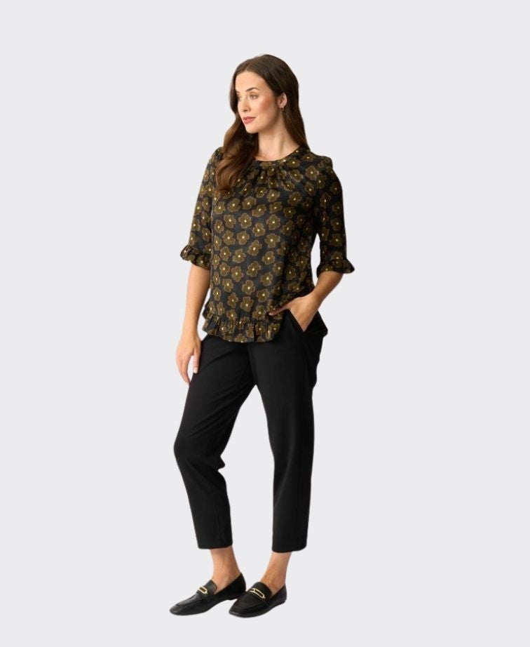 Foil Top Gathered Scoop Hem - Khaki Floral