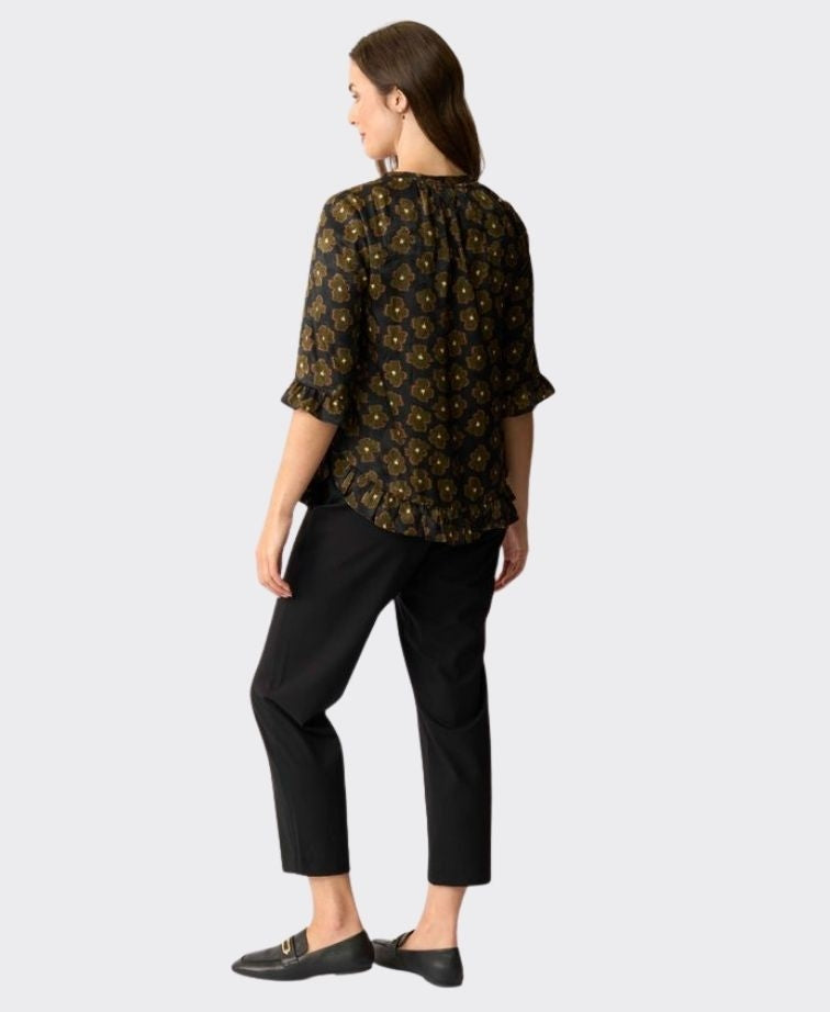 Foil Top Gathered Scoop Hem - Khaki Floral