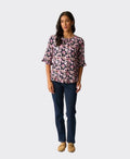 Foil Top Gathered Scoop Hem - Floral Smudge