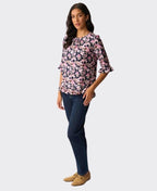 Foil Top Gathered Scoop Hem - Floral Smudge