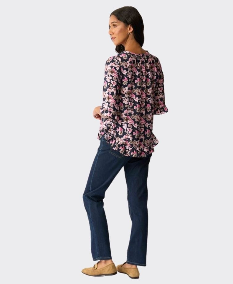Foil Top Gathered Scoop Hem - Floral Smudge