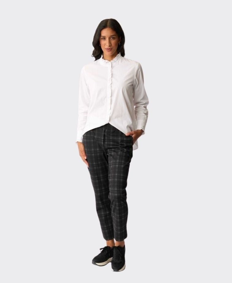 Oh Three Shirt Double Ruffle Neck - White
