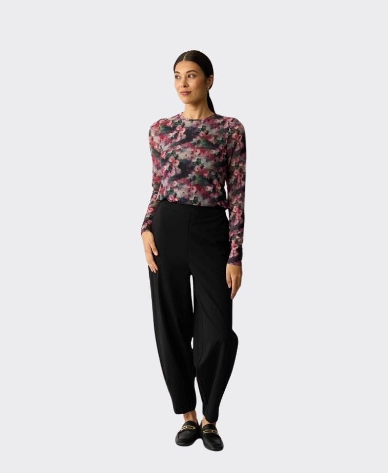 Foil Top Mesh Crew Neck - Winter Floral
