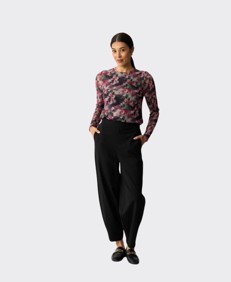 Foil Top Mesh Crew Neck - Winter Floral