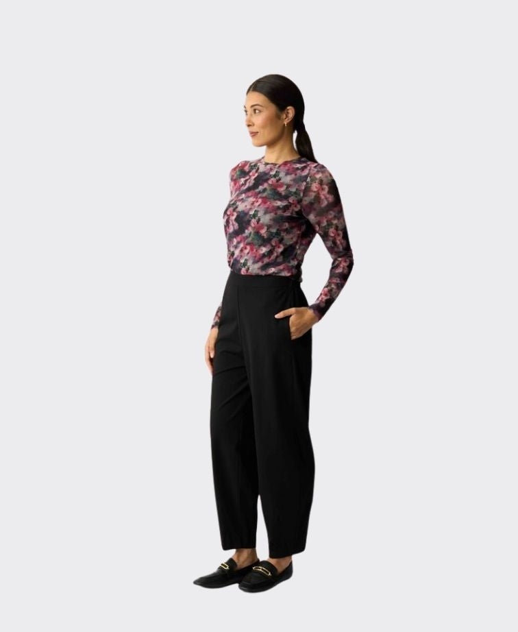 Foil Top Mesh Crew Neck - Winter Floral