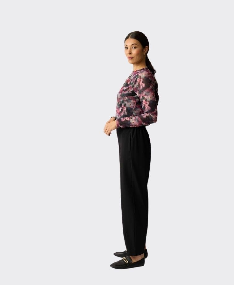 Foil Top Mesh Crew Neck - Winter Floral