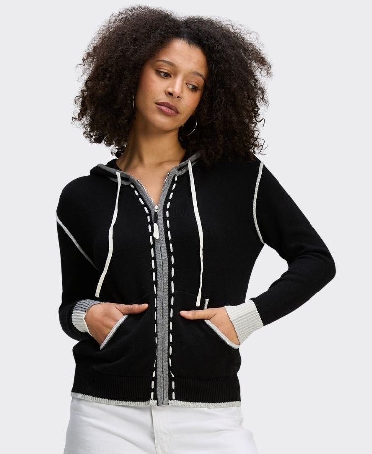 Zaket & Plover Hoodie Threaded Contrast Zip - Black