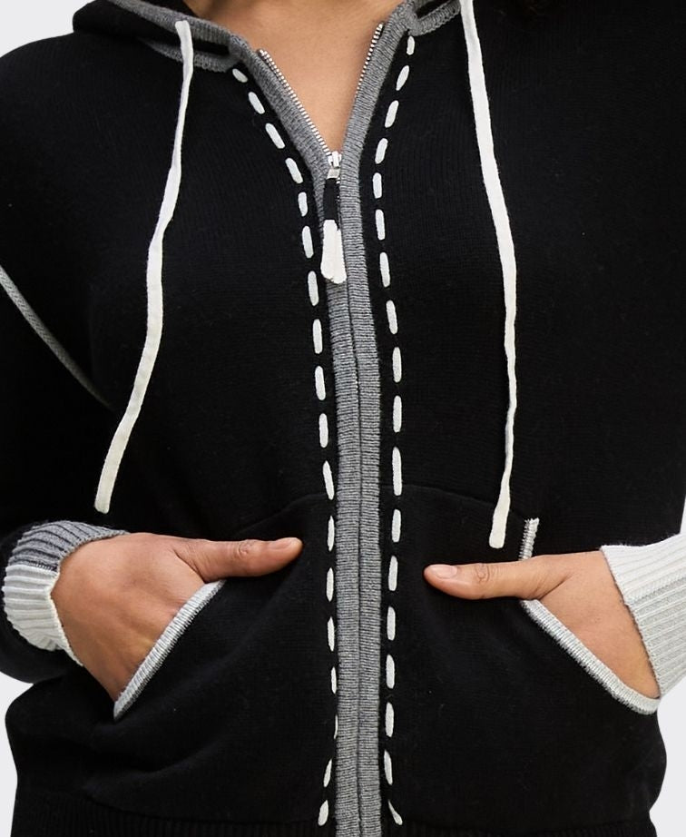 Zaket & Plover Hoodie Threaded Contrast Zip - Black