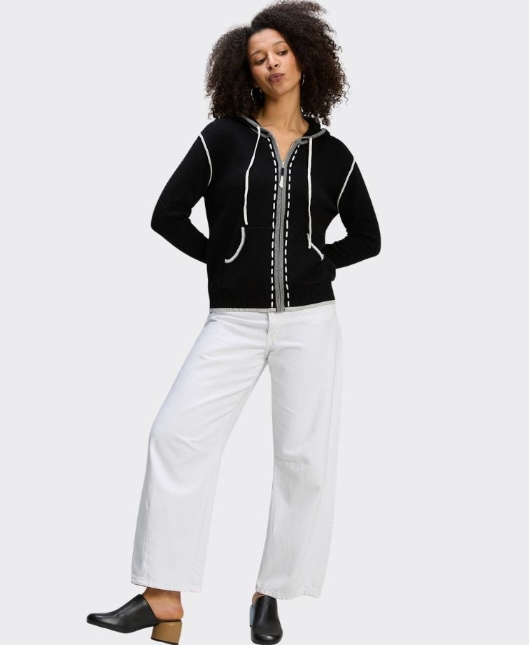 Zaket & Plover Hoodie Threaded Contrast Zip - Black