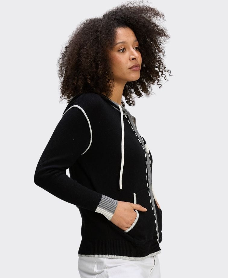 Zaket & Plover Hoodie Threaded Contrast Zip - Black