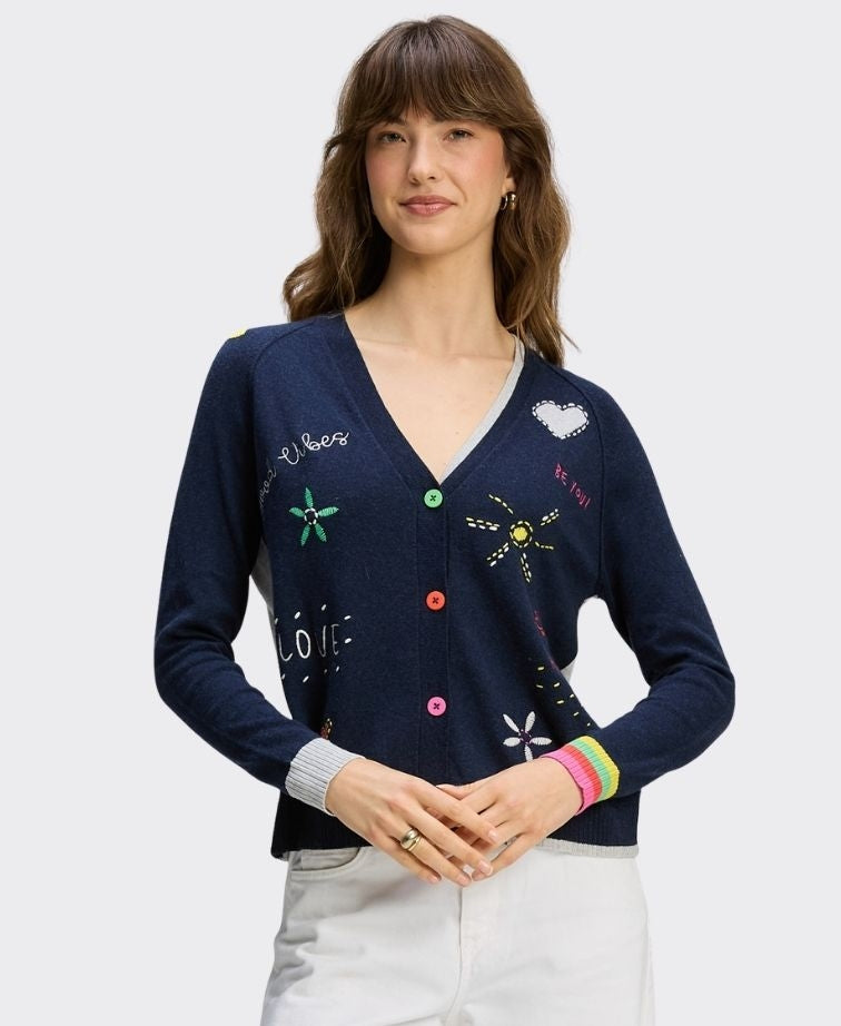 Zaket & Plover Cardi Good Energy Words - Dk Denim