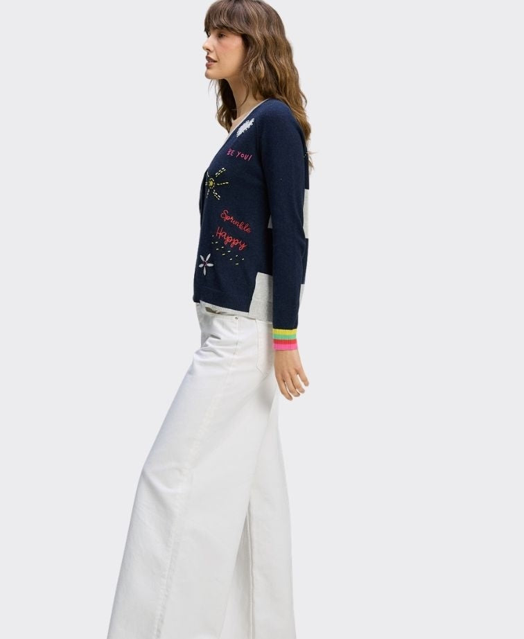 Zaket & Plover Cardi Good Energy Words - Dk Denim