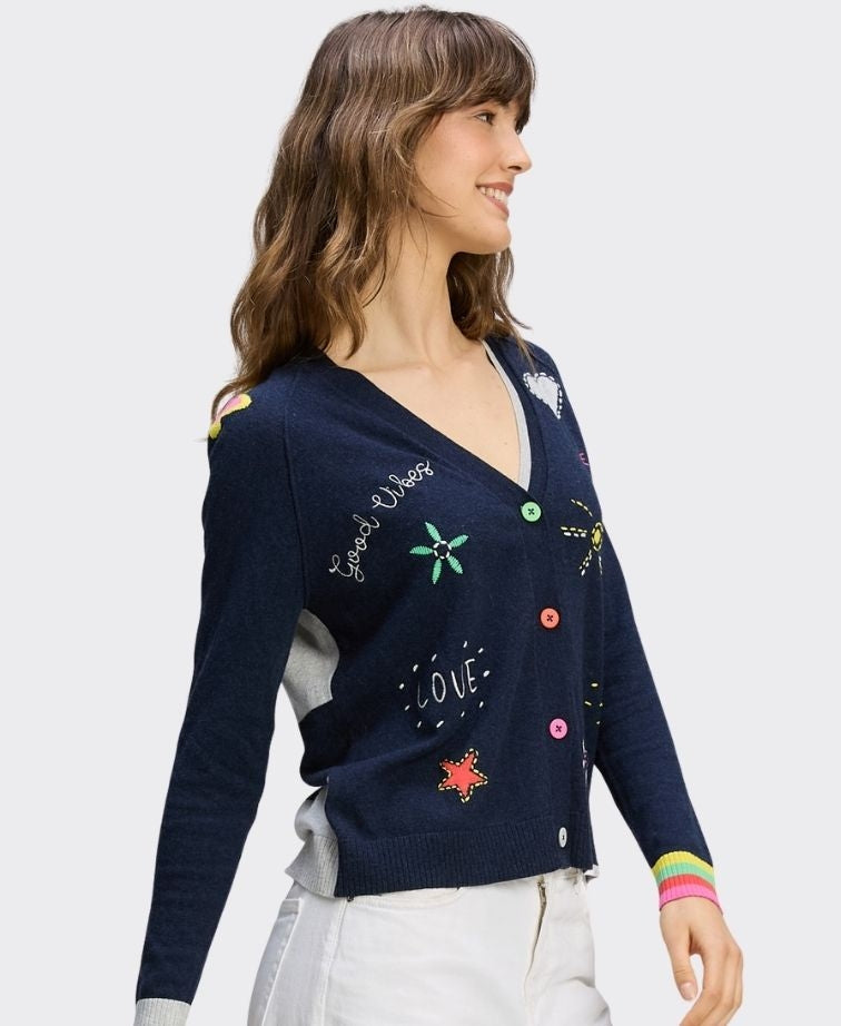 Zaket & Plover Cardi Good Energy Words - Dk Denim