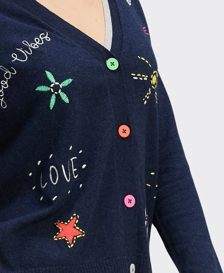 Zaket & Plover Cardi Good Energy Words - Dk Denim