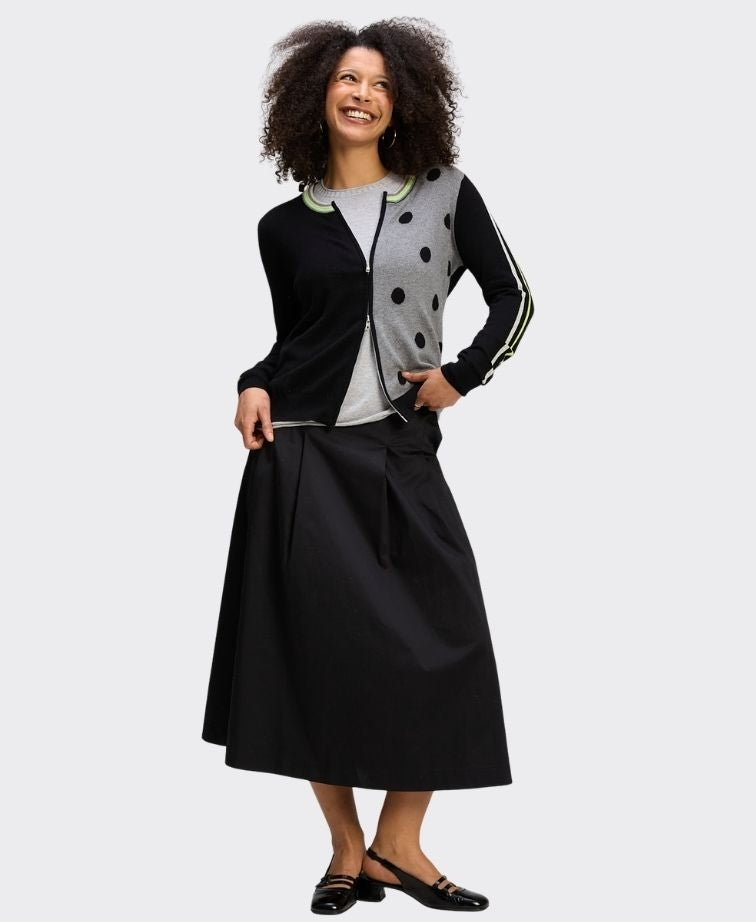 Zaket & Plover Cardi Zip Up Stripe Spot - Black