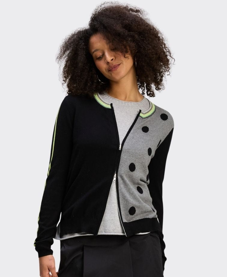 Zaket & Plover Cardi Zip Up Stripe Spot - Black