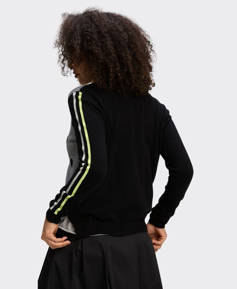 Zaket & Plover Cardi Zip Up Stripe Spot - Black