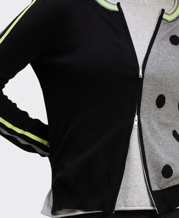 Zaket & Plover Cardi Zip Up Stripe Spot - Black
