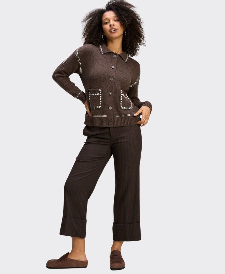 Zaket & Plover Cardi Tailored Contrast Pocket - Cocoa