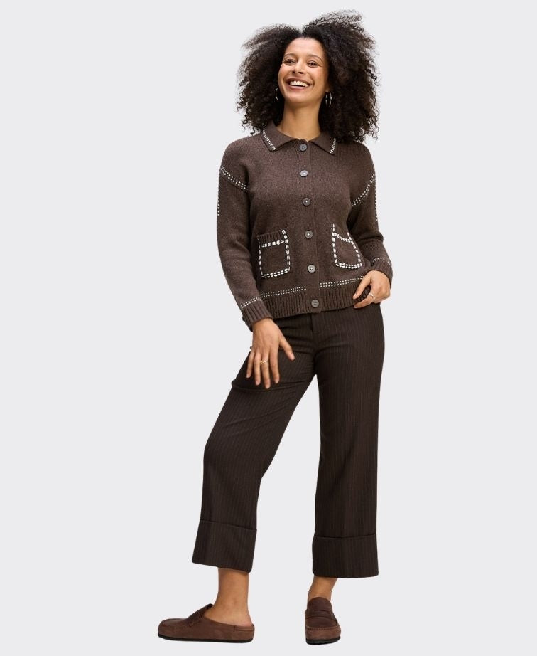 Zaket & Plover Cardi Tailored Contrast Pocket - Cocoa
