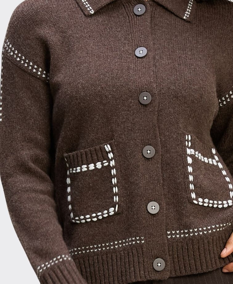 Zaket & Plover Cardi Tailored Contrast Pocket - Cocoa